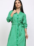 Tokyo Talkies Women Green Striped Shirt Dress - Green - Image 1
