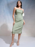 Tokyo Talkies Women Sea Green Solid Bodycon Dress - Sea Green - Image 1