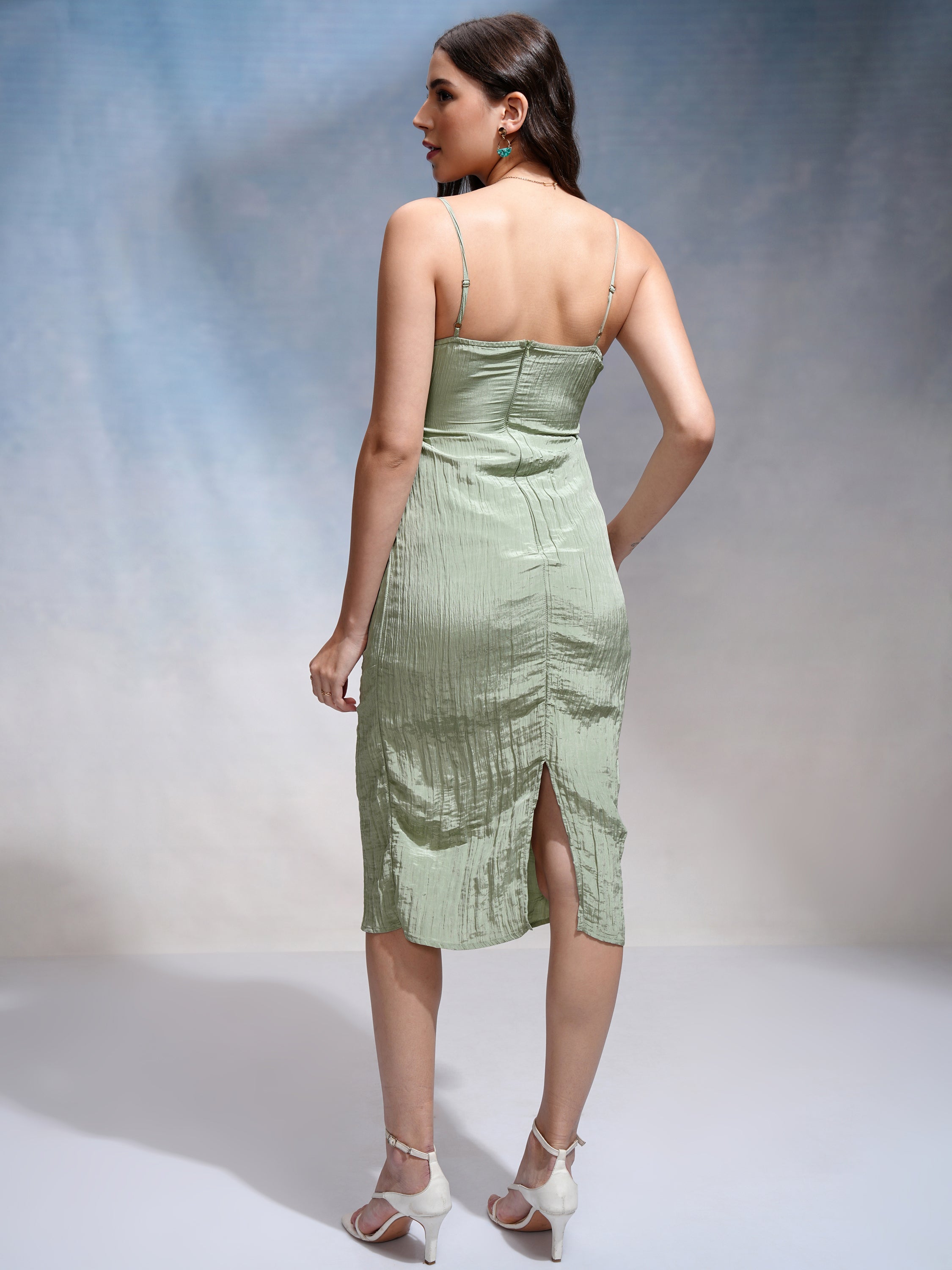 Tokyo Talkies Women Sea Green Solid Bodycon Dress - Sea Green - Image 3