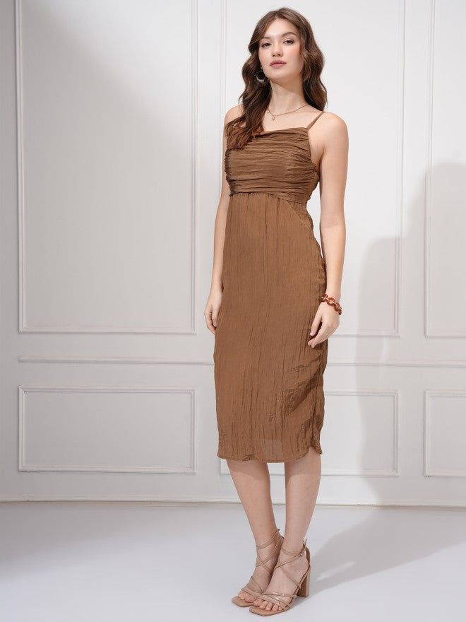 Tokyo Talkies Women Brown Solid Sheath Dress - Brown - Image 4