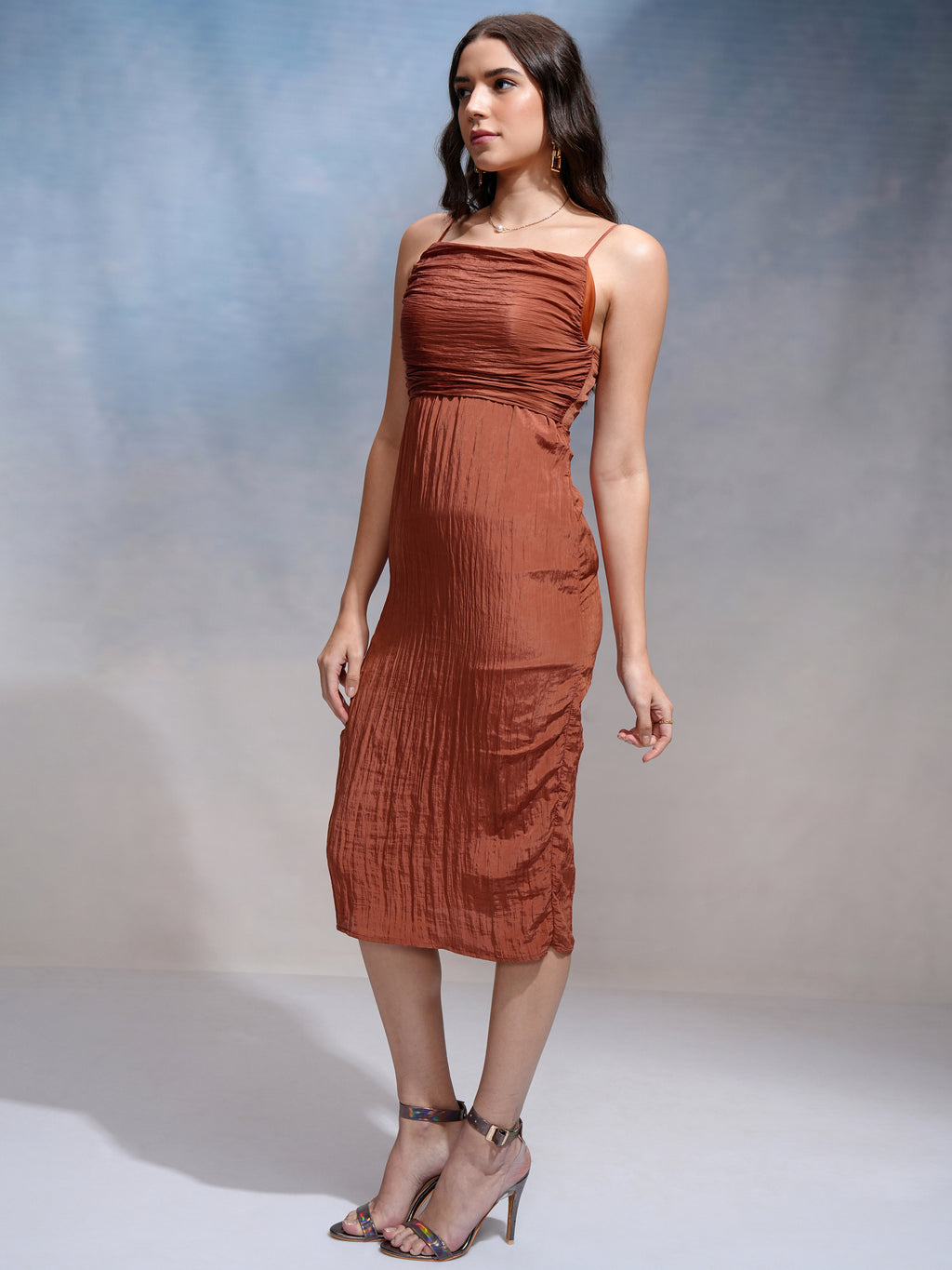 Tokyo Talkies Women Rust Solid Fit And Flare Dress - Rust - Image 2