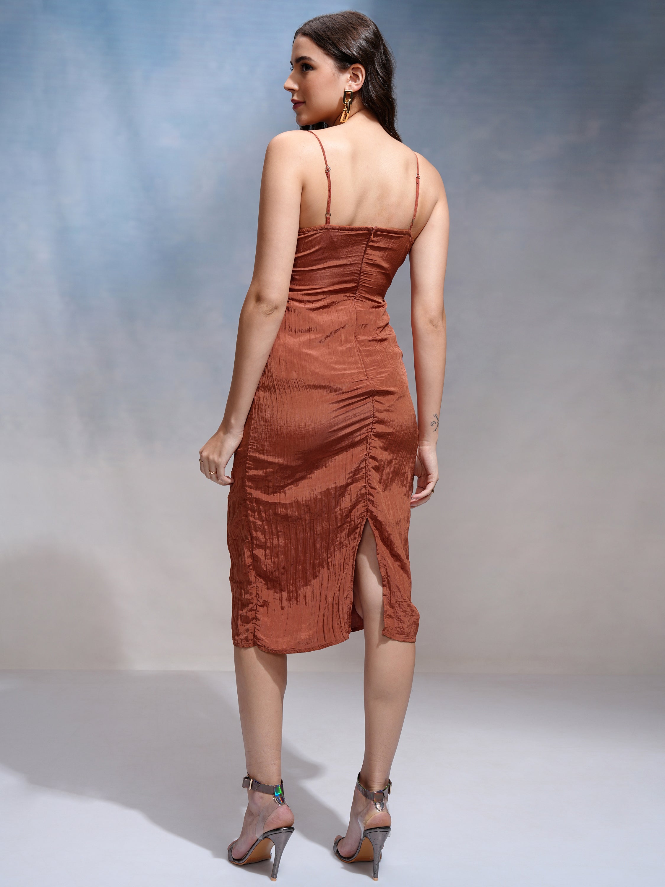 Tokyo Talkies Women Rust Solid Fit And Flare Dress - Rust - Image 3