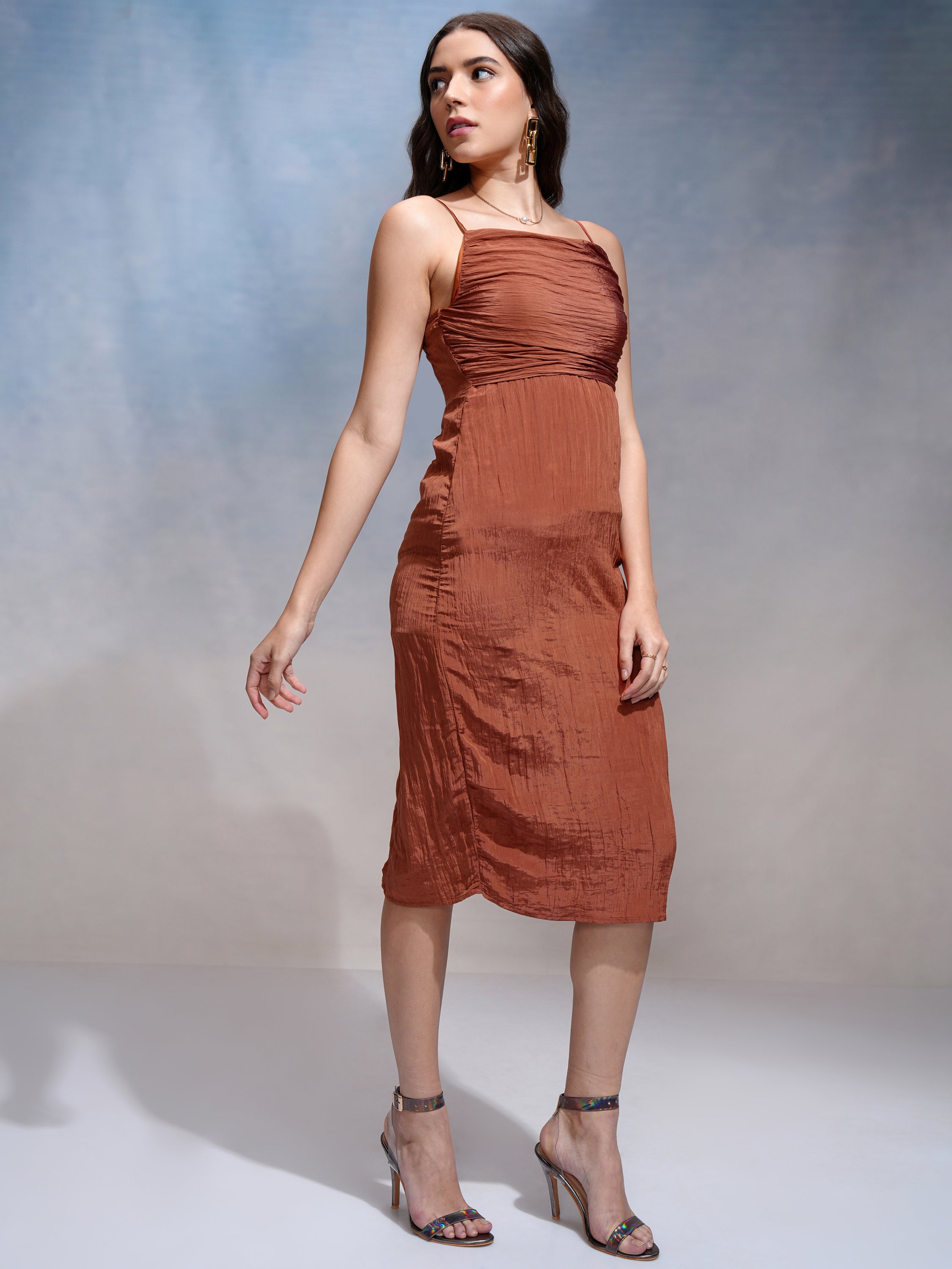 Tokyo Talkies Women Rust Solid Fit And Flare Dress - Rust - Image 4