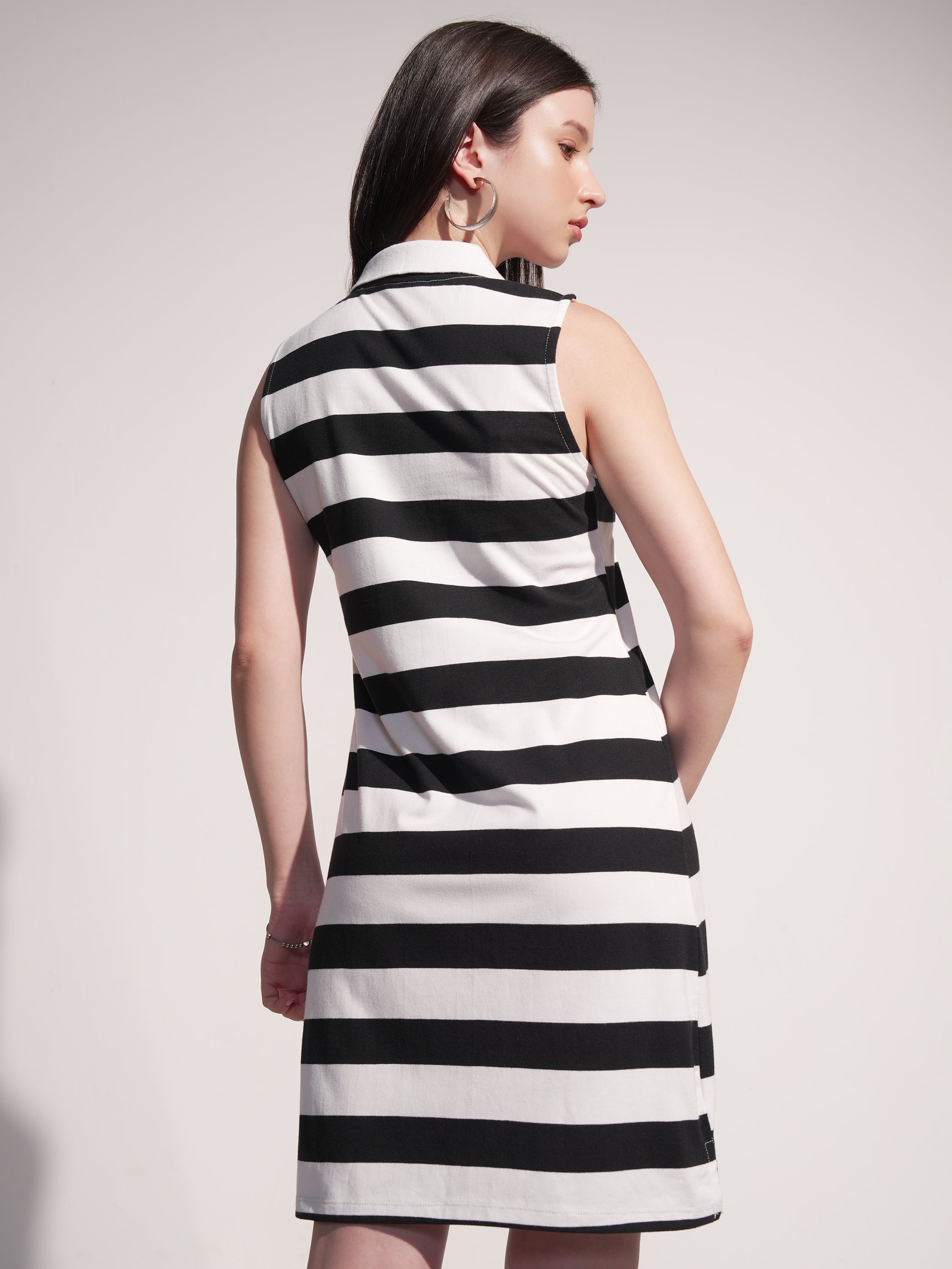 Tokyo Talkies Women Black Striped T-Shirt Dress - Black - Image 3