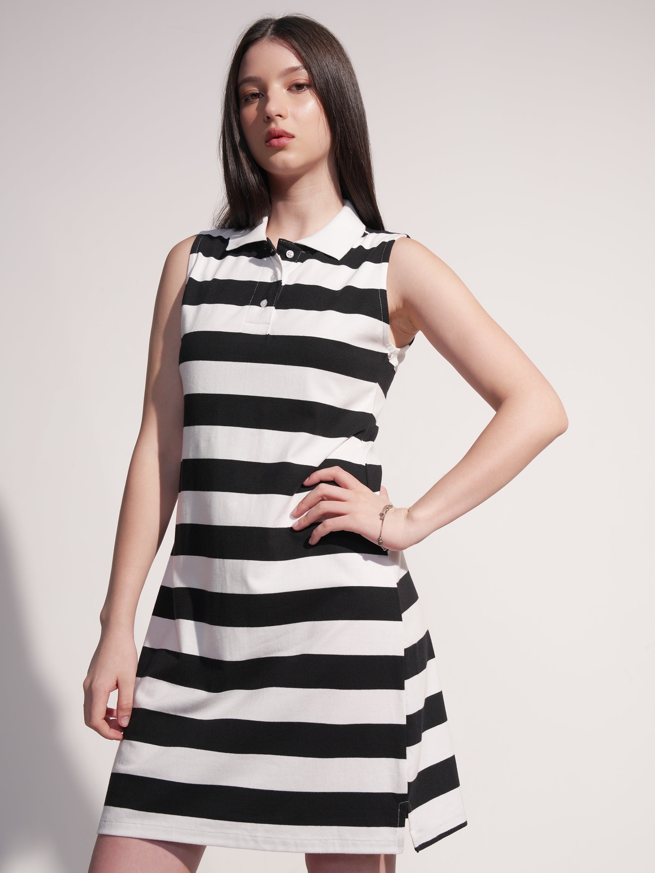 Tokyo Talkies Women Black Striped T-Shirt Dress - Black - Image 4