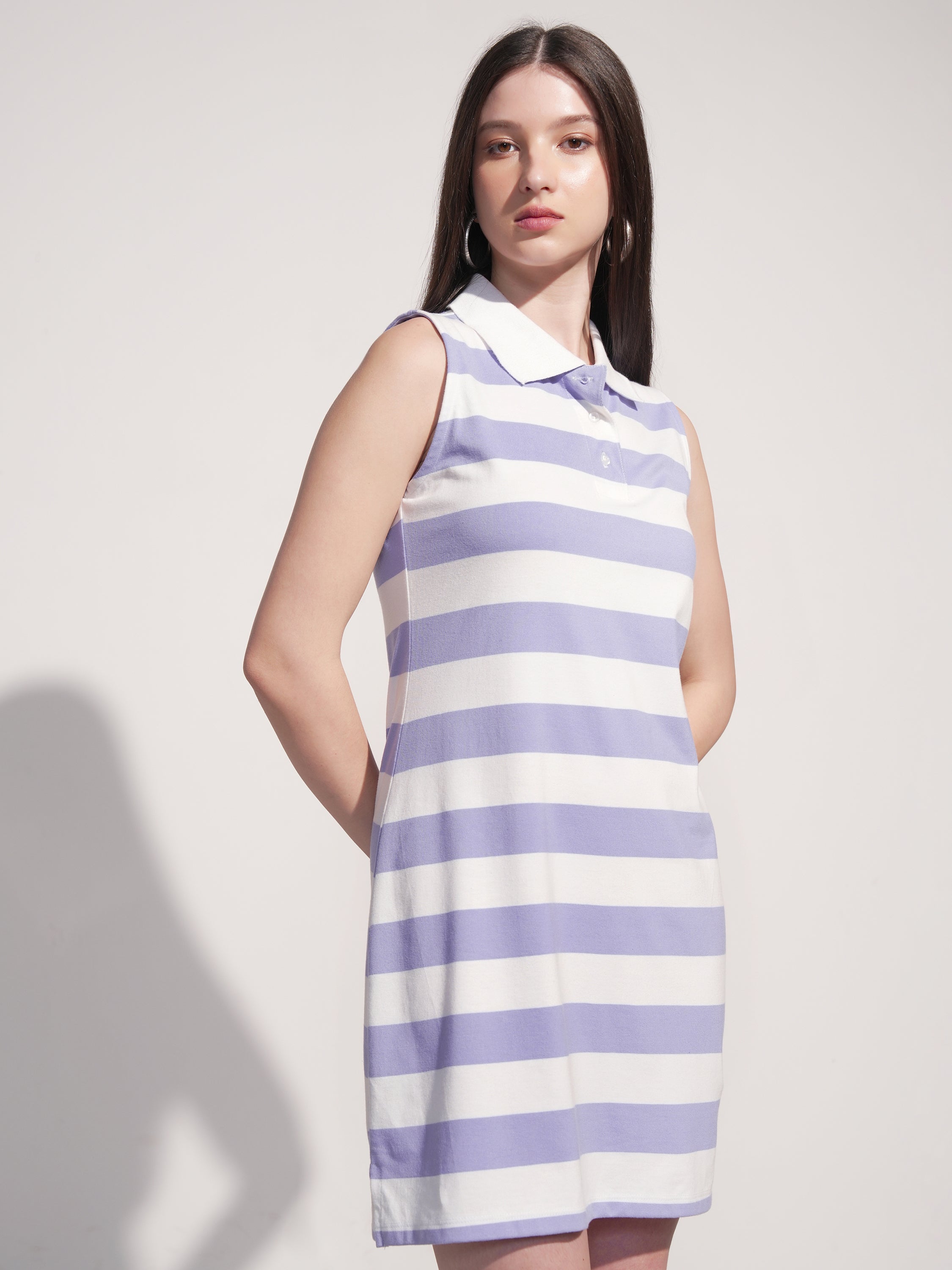 Tokyo Talkies Women Purple Striped T-Shirt Dress - Purple - Image 6