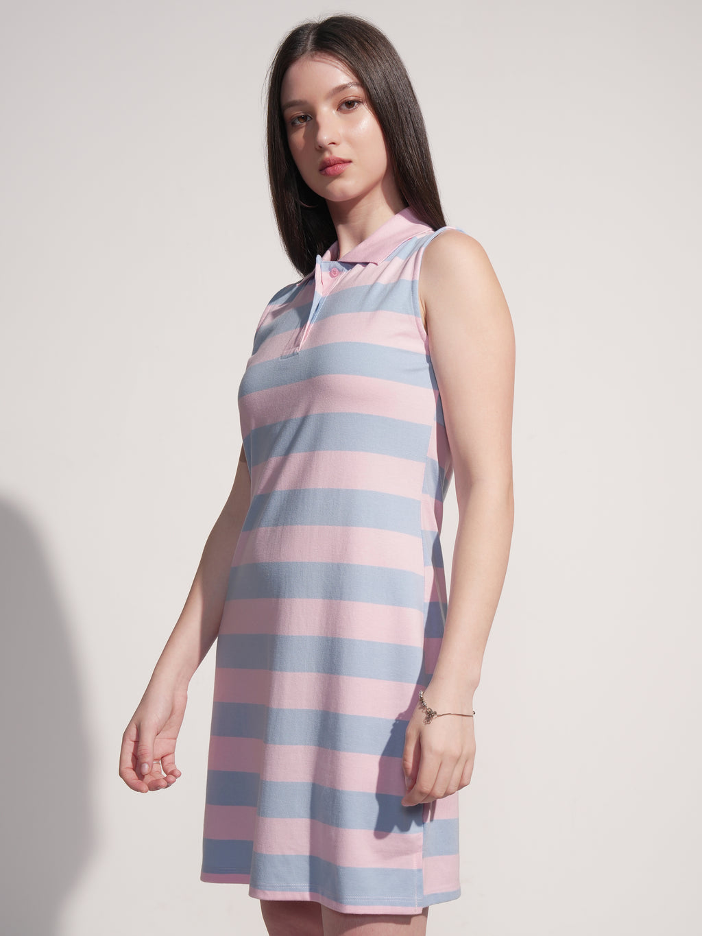 Tokyo Talkies Women Pink Striped T-Shirt Dress - Pink - Image 4