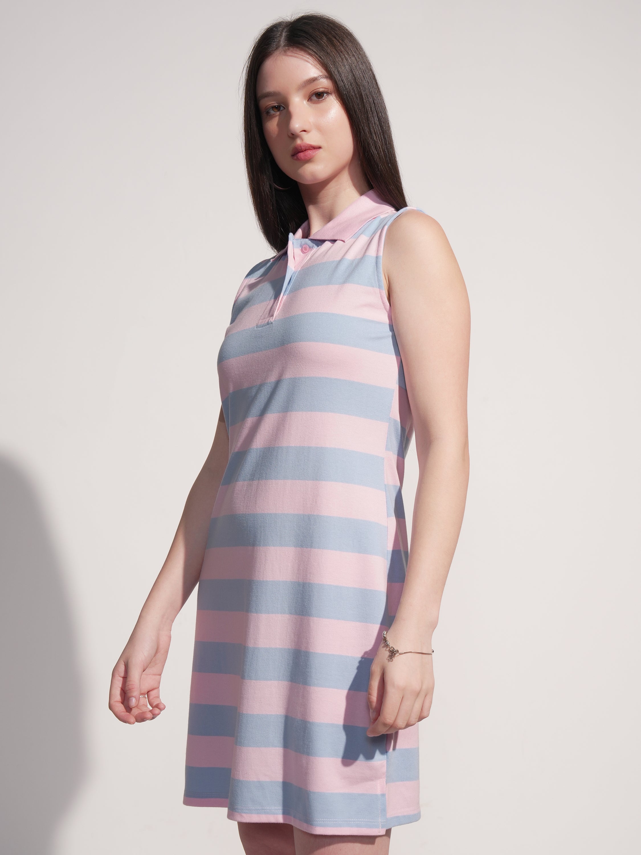 Tokyo Talkies Women Pink Striped T-Shirt Dress - Pink - Image 4