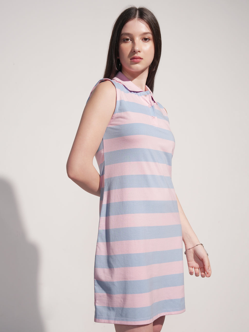 Tokyo Talkies Women Pink Striped T-Shirt Dress - Pink - Image 6