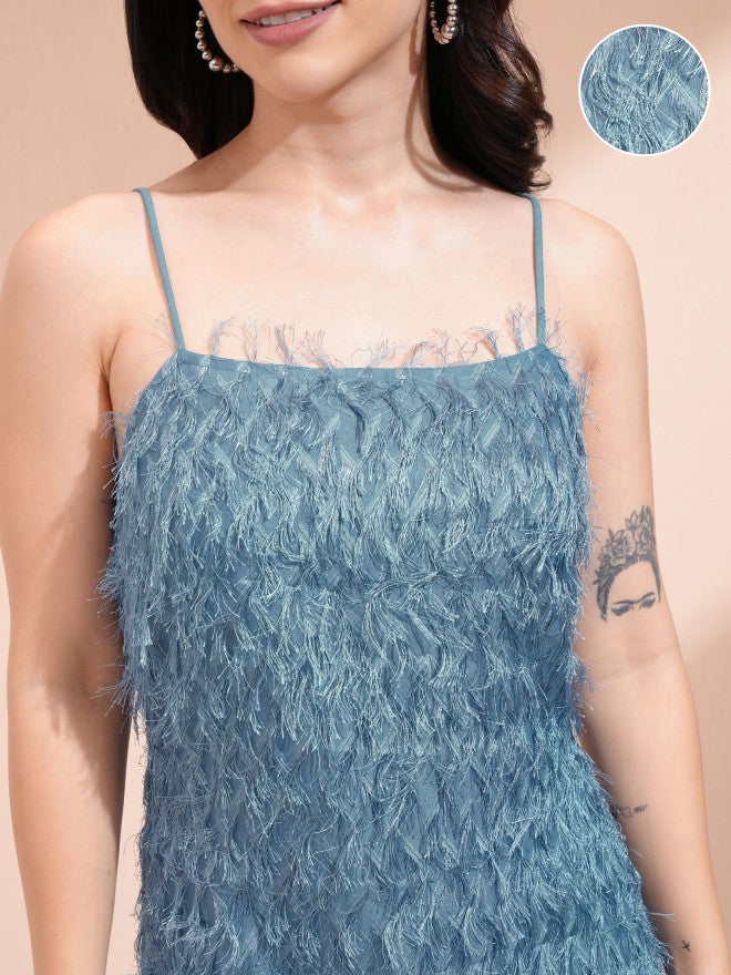 Tokyo Talkies Women Blue Embellished A-Line Dress - Blue - Image 5