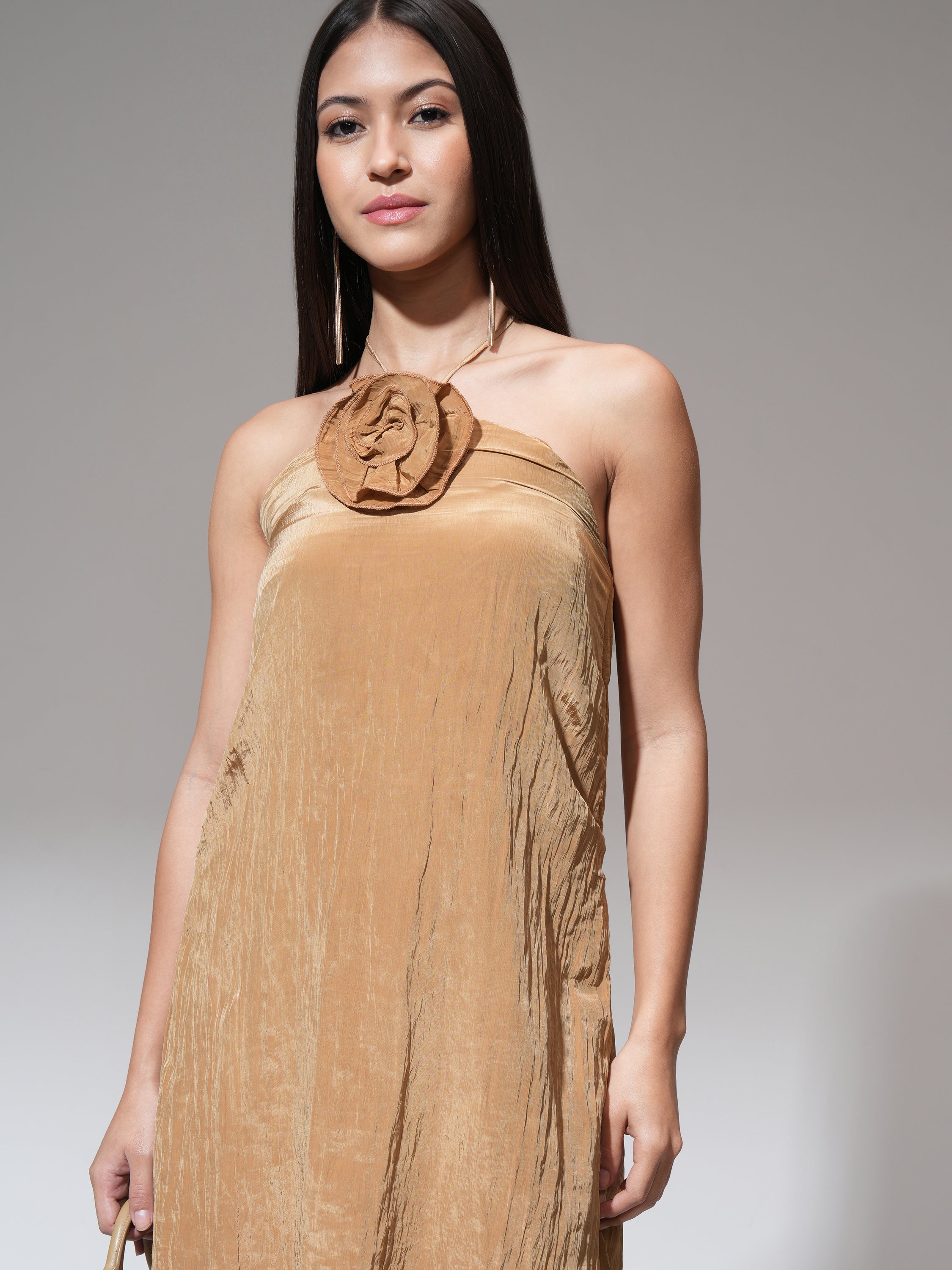 Tokyo Talkies Women Brown Solid A-Line Dress - Brown - Image 1