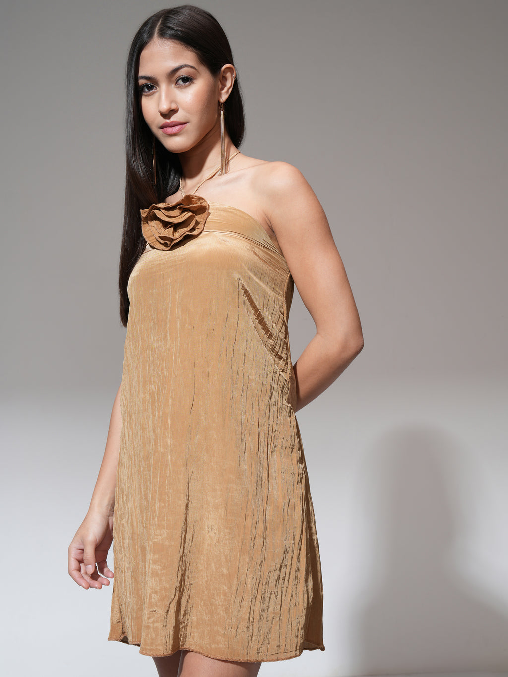 Tokyo Talkies Women Brown Solid A-Line Dress - Brown - Image 4