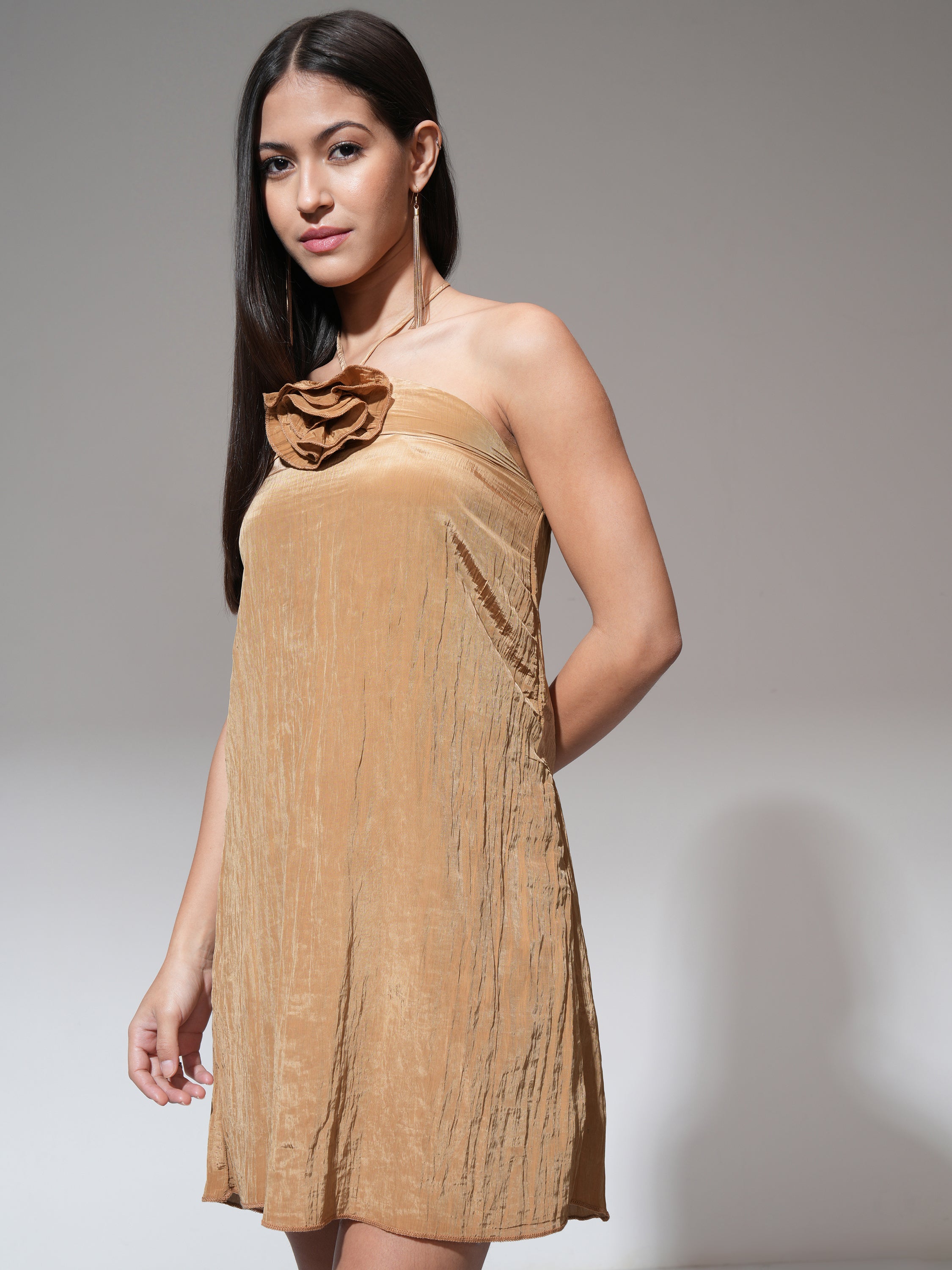 Tokyo Talkies Women Brown Solid A-Line Dress - Brown - Image 4