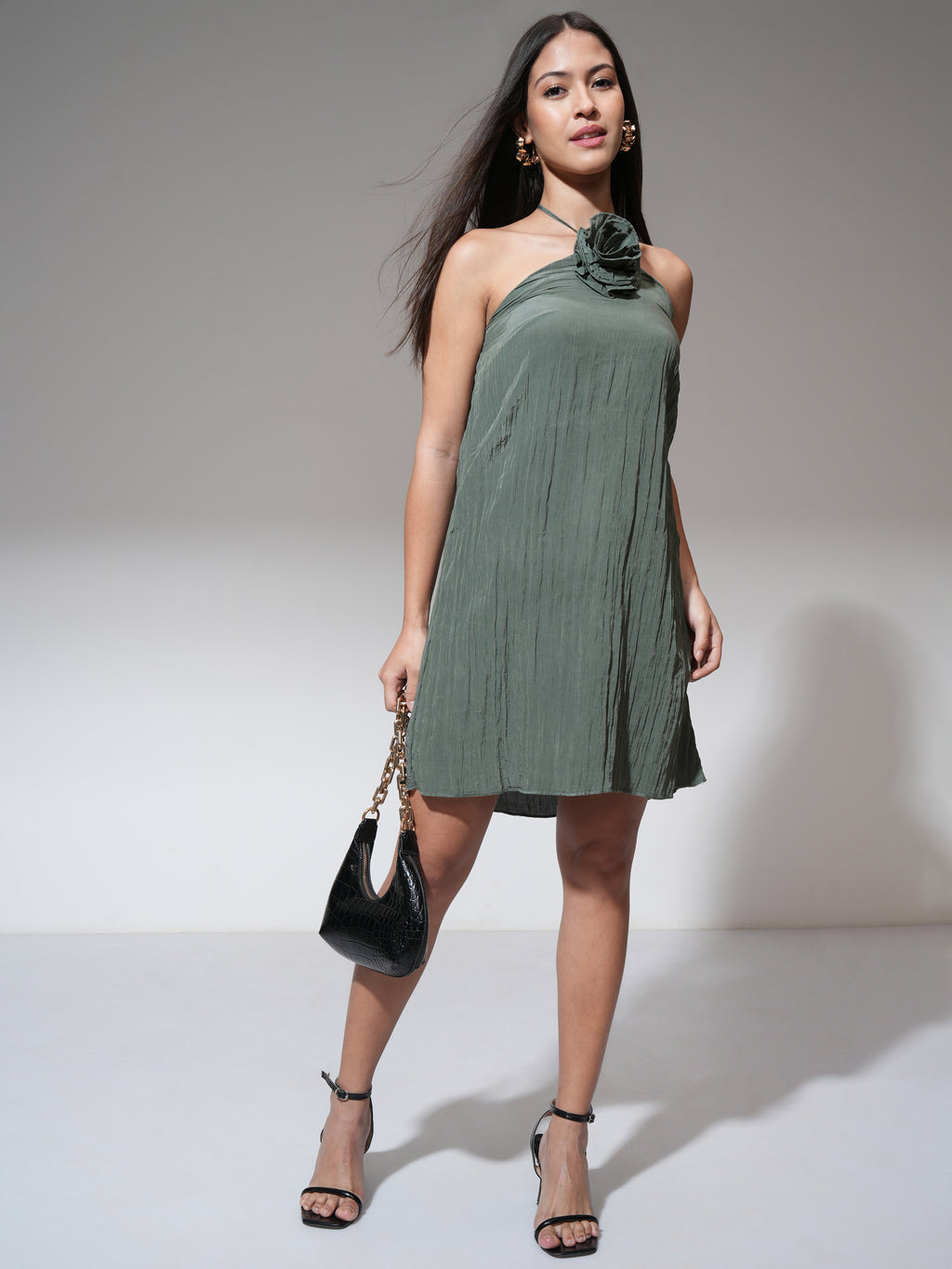Tokyo Talkies Women Green Solid A-Line Dress - Green - Image 2