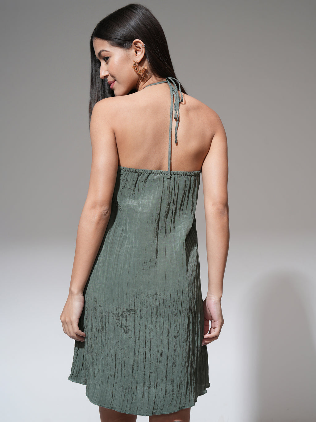 Tokyo Talkies Women Green Solid A-Line Dress - Green - Image 3
