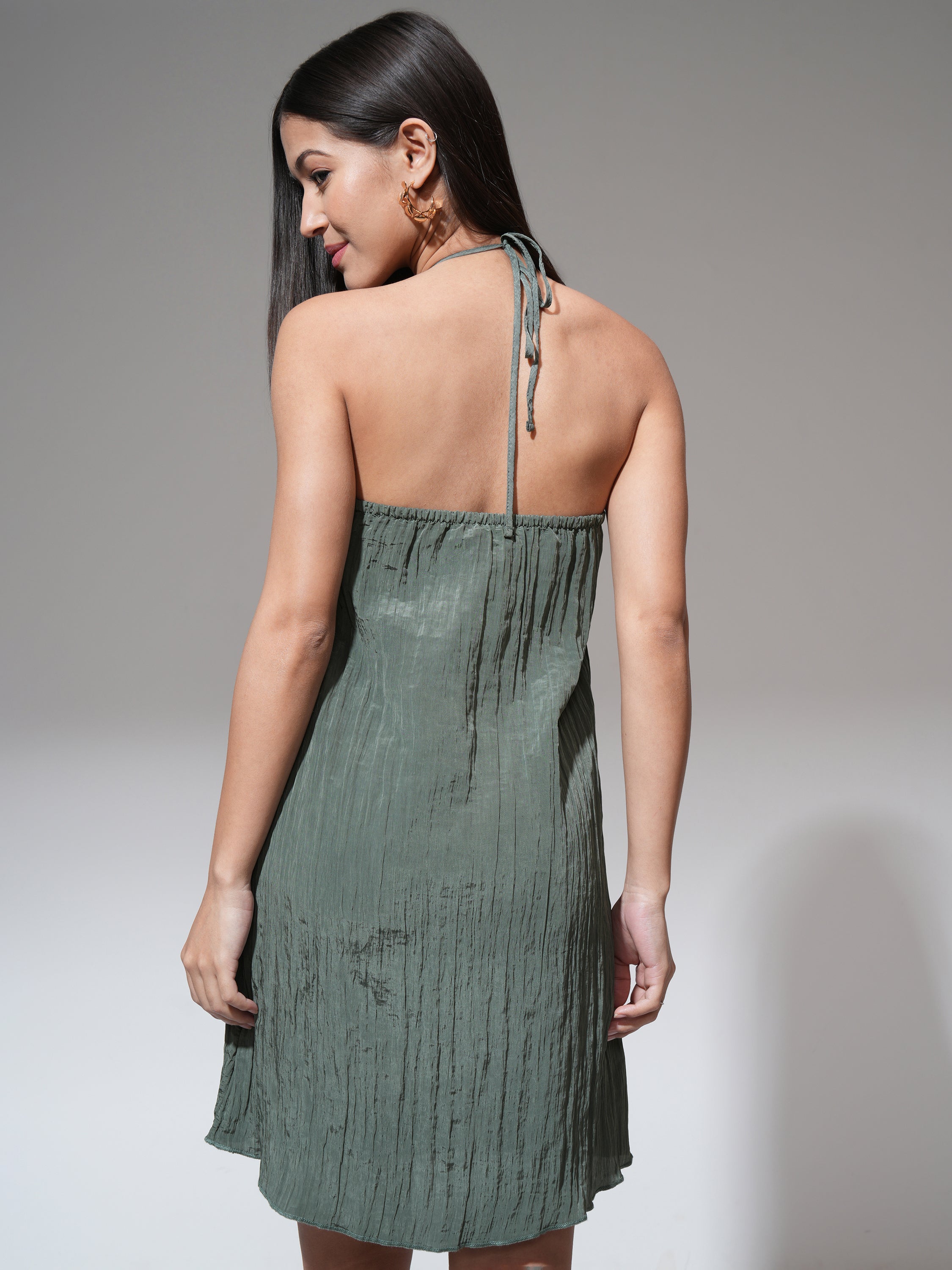 Tokyo Talkies Women Green Solid A-Line Dress - Green - Image 3