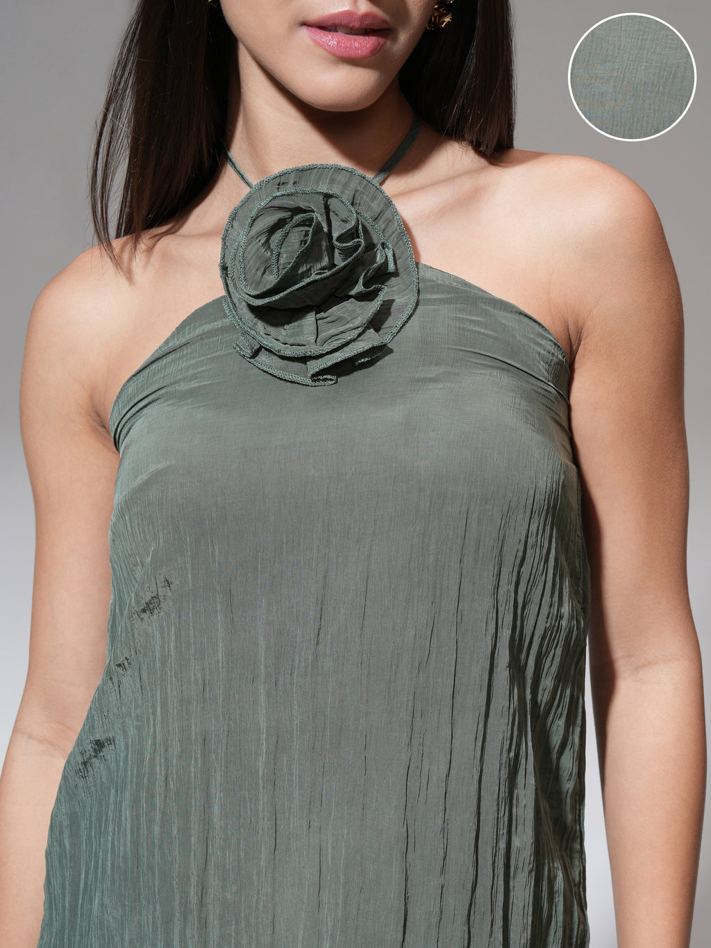 Tokyo Talkies Women Green Solid A-Line Dress - Green - Image 5