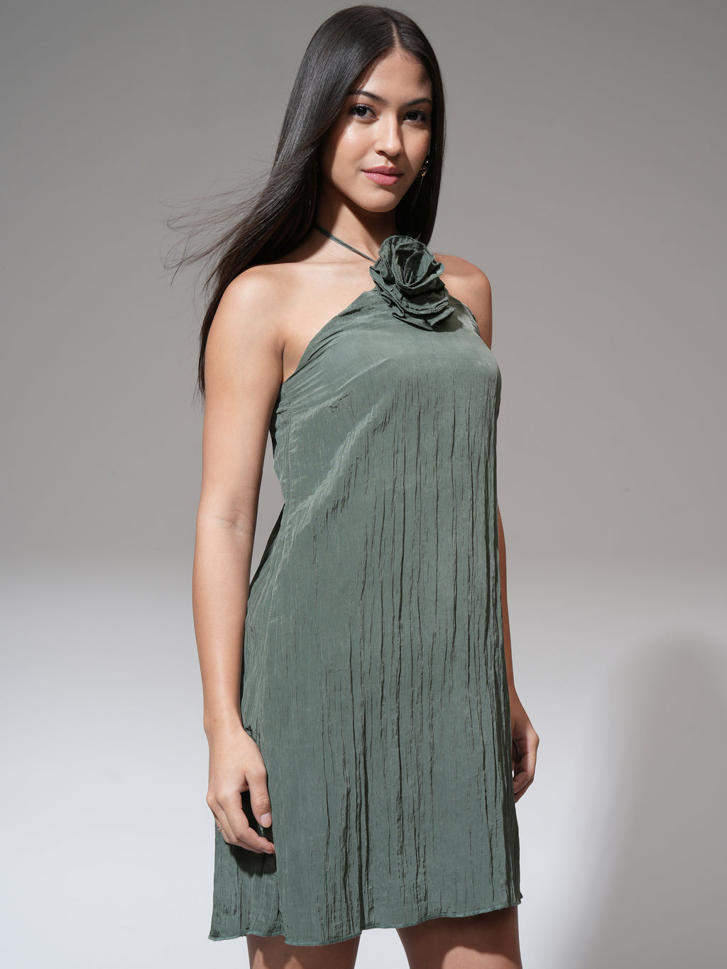 Tokyo Talkies Women Green Solid A-Line Dress - Green - Image 6