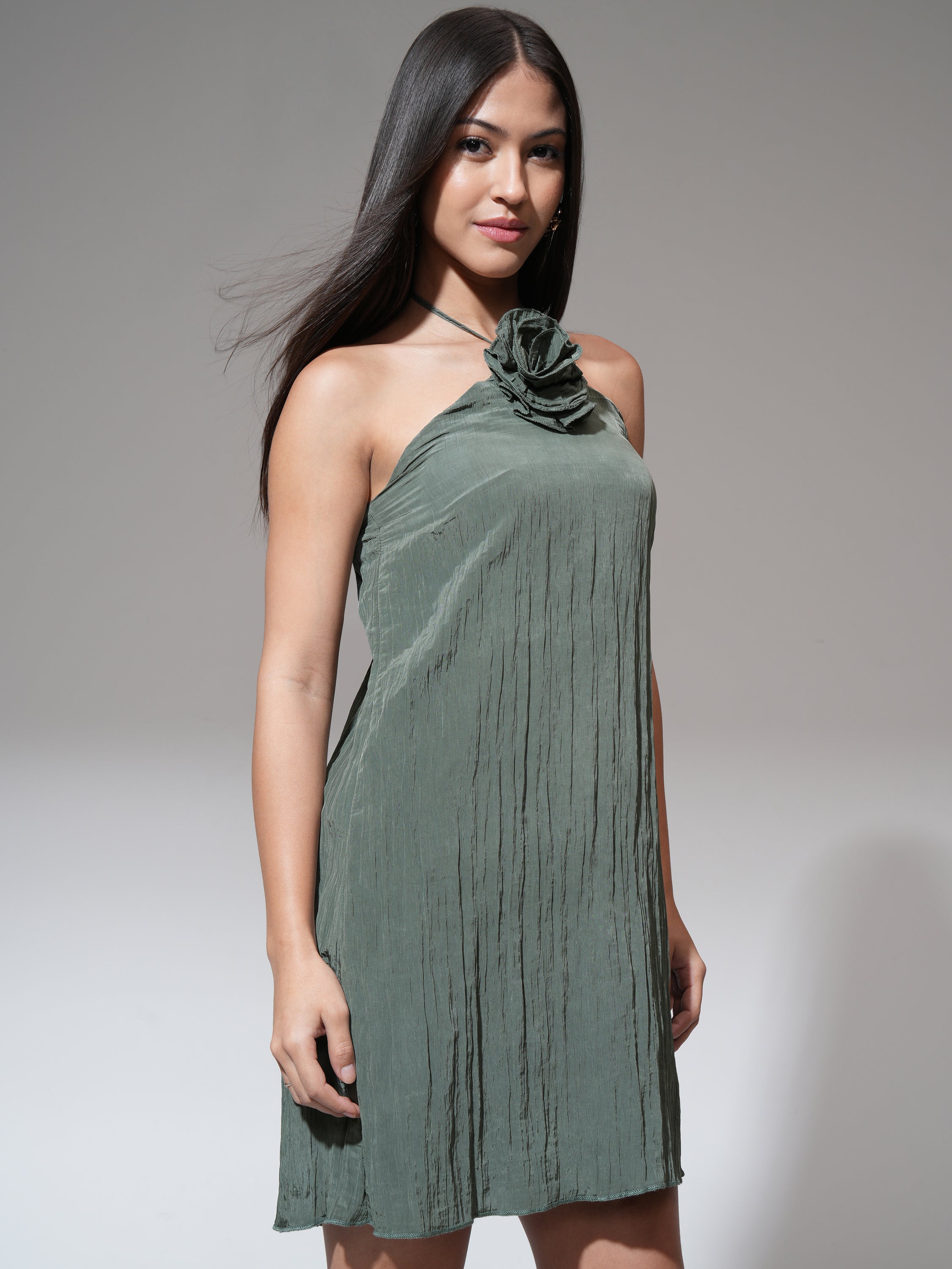 Tokyo Talkies Women Green Solid A-Line Dress - Green - Image 6