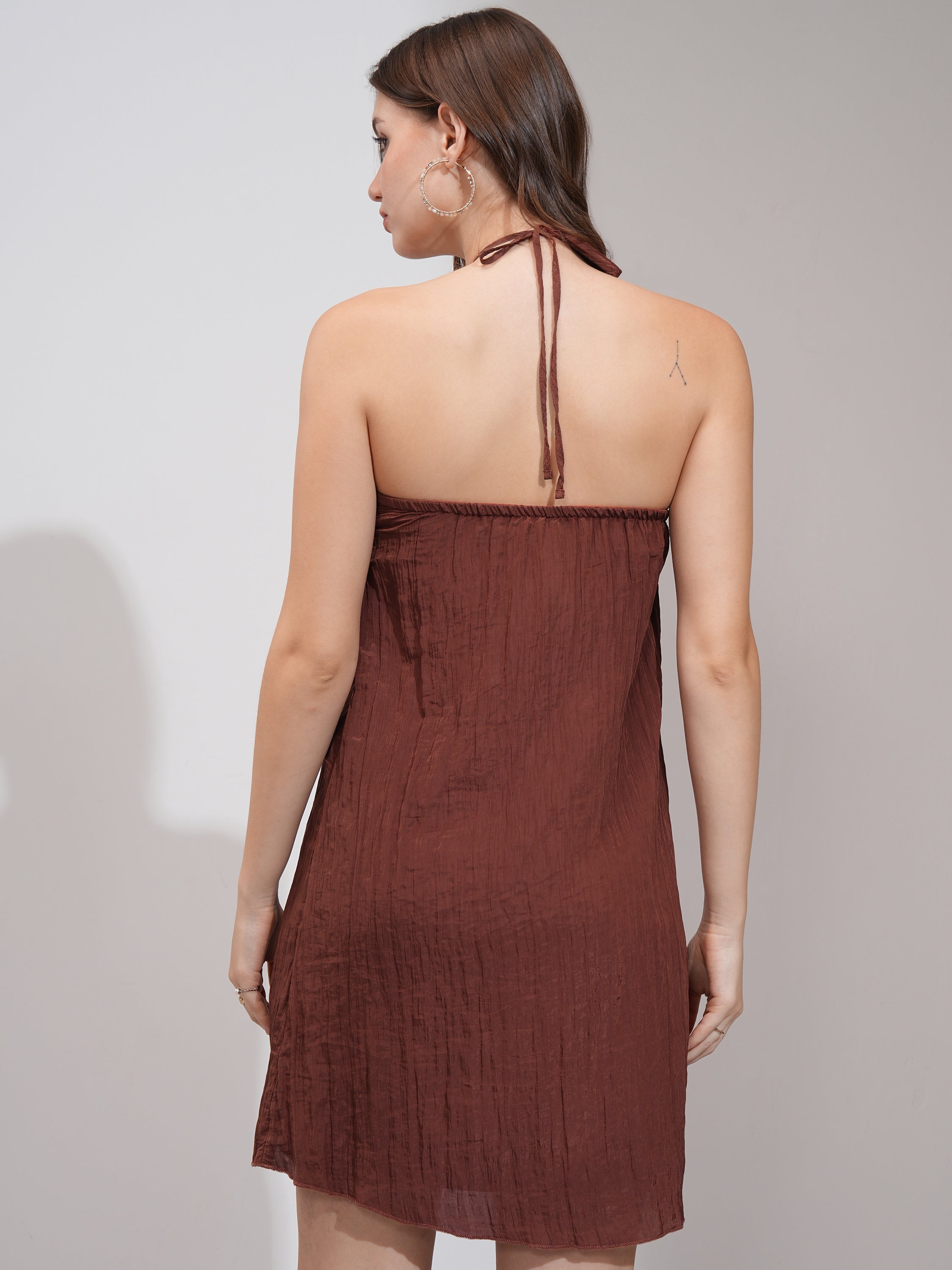 Tokyo Talkies Women Brown Solid A-Line Dress - Brown - Image 3