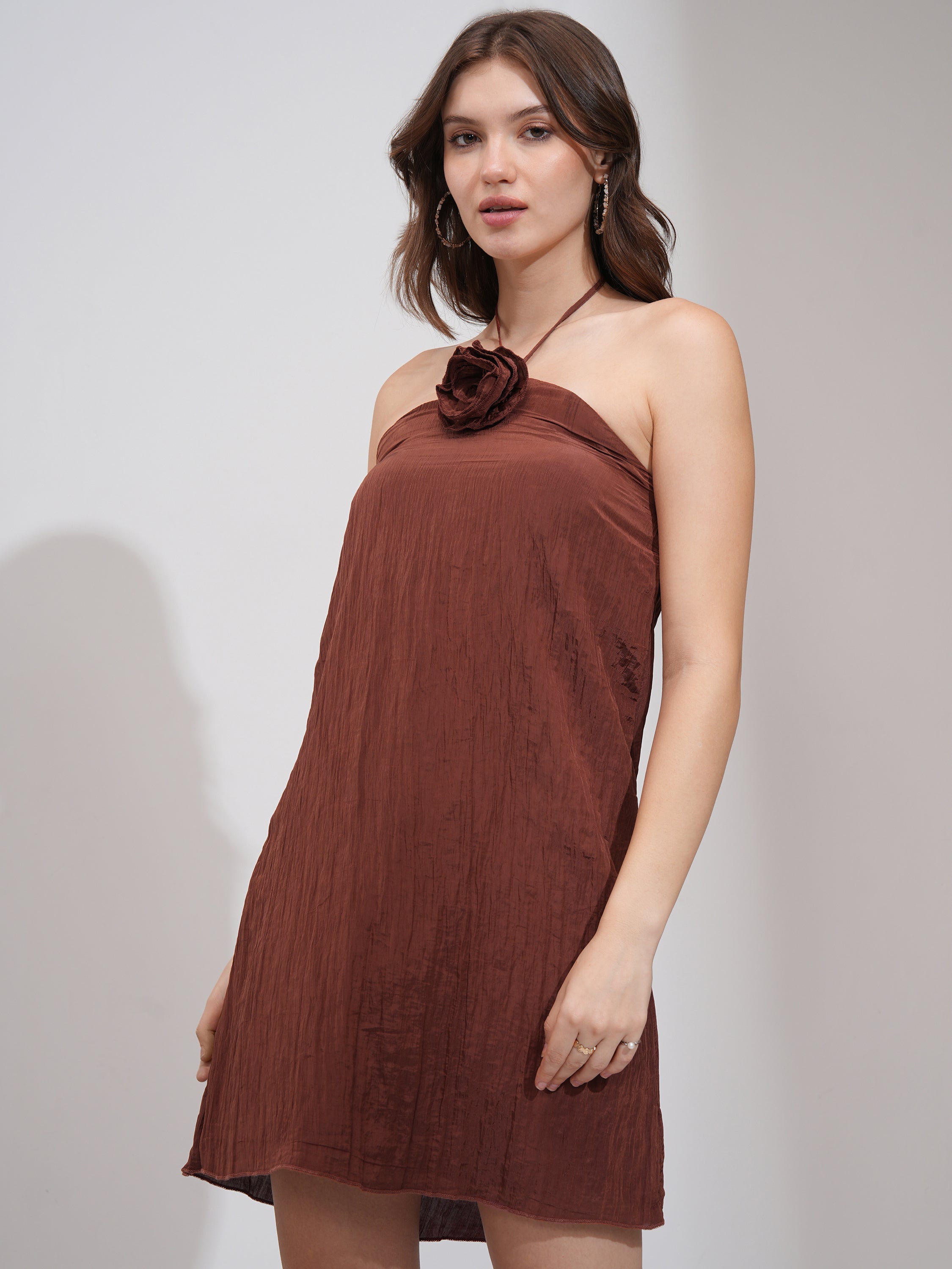 Tokyo Talkies Women Brown Solid A-Line Dress - Brown - Image 4