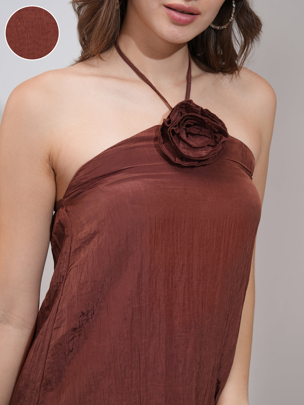 Tokyo Talkies Women Brown Solid A-Line Dress - Brown - Image 5