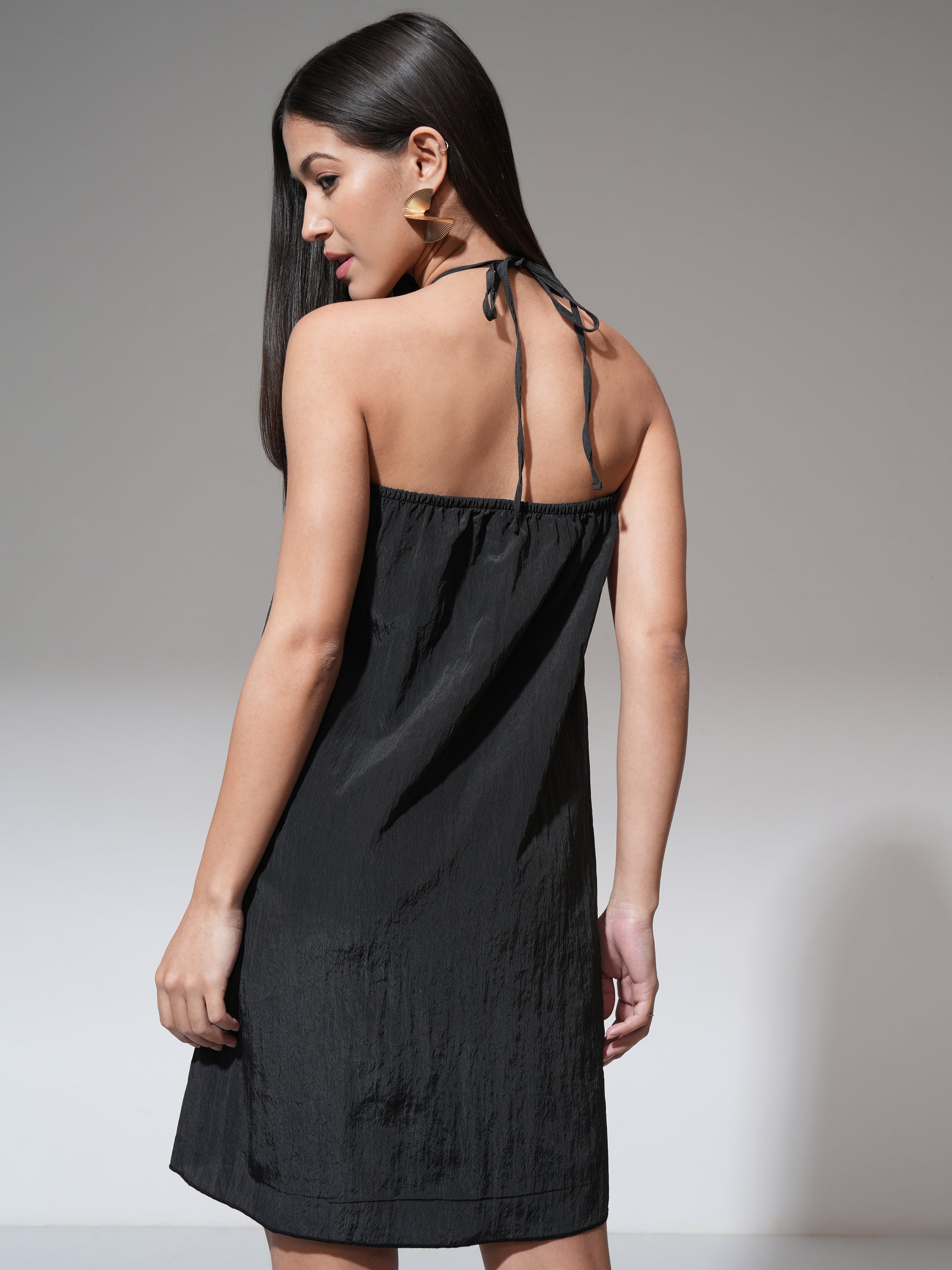 Tokyo Talkies Women Black Solid A-Line Dress - Black - Image 3