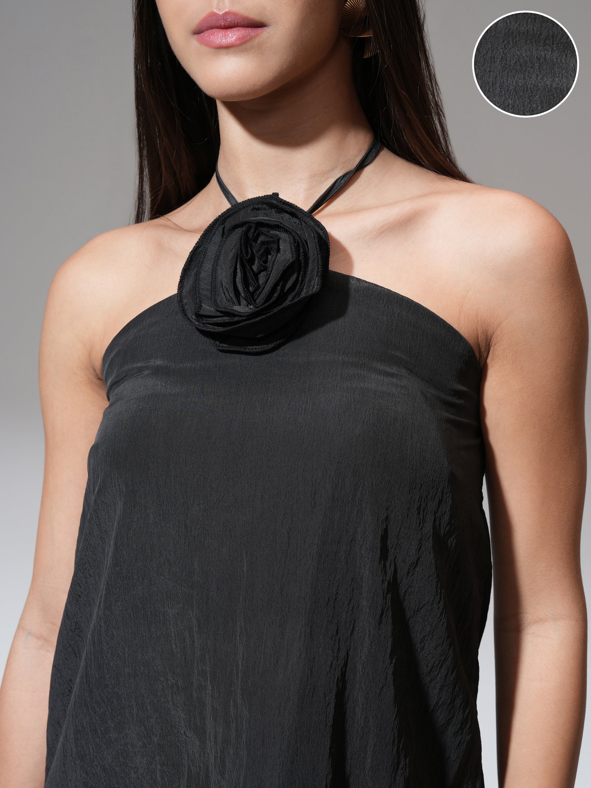 Tokyo Talkies Women Black Solid A-Line Dress - Black - Image 5