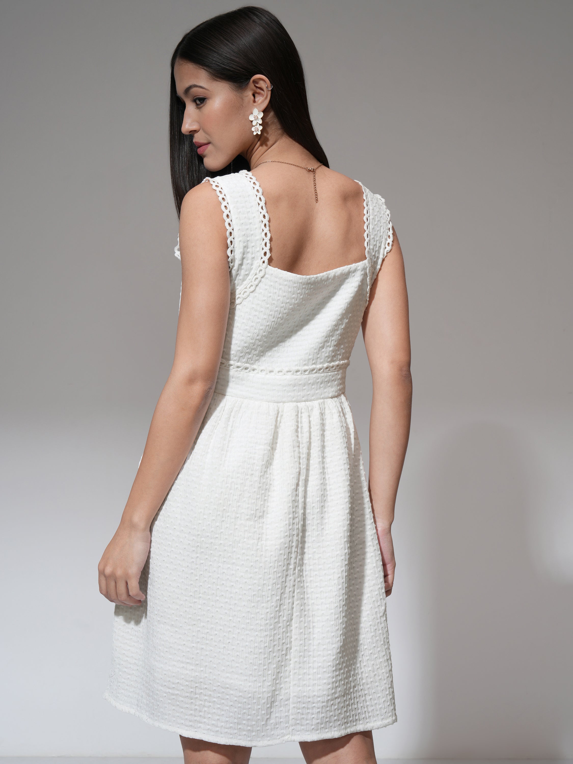 Tokyo Talkies Women White Printed Fit and Flare Dress - White - Image 3
