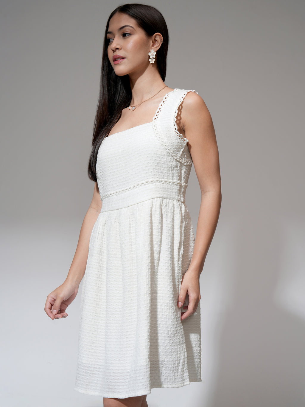 Tokyo Talkies Women White Printed Fit and Flare Dress - White - Image 4