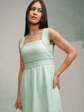Tokyo Talkies Women Green Self Design Fit and Flare Dress - Green - Image 1