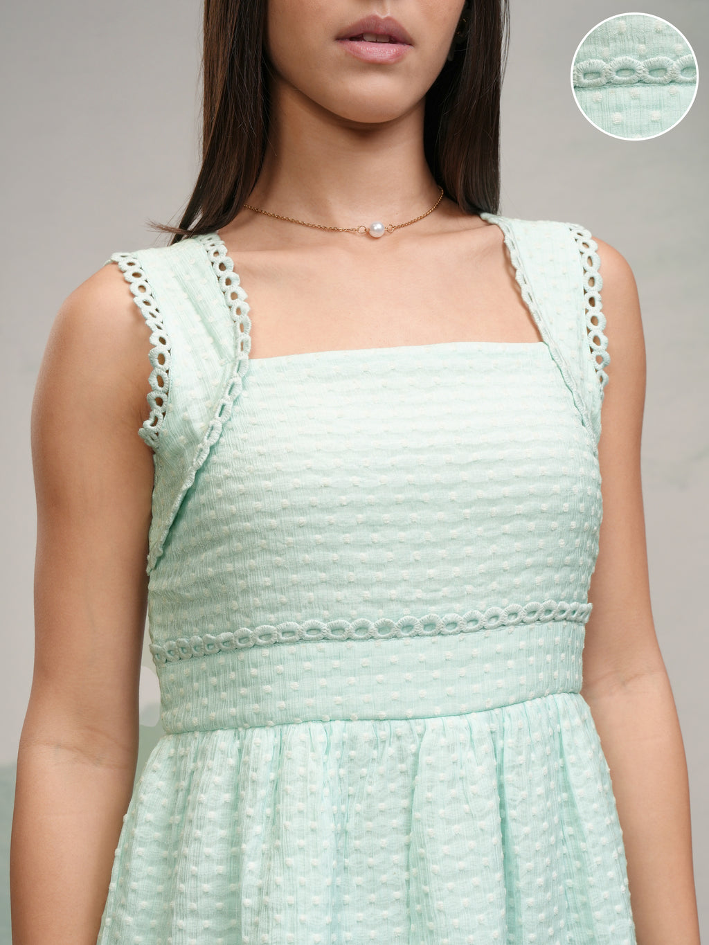 Tokyo Talkies Women Green Self Design Fit and Flare Dress - Green - Image 5