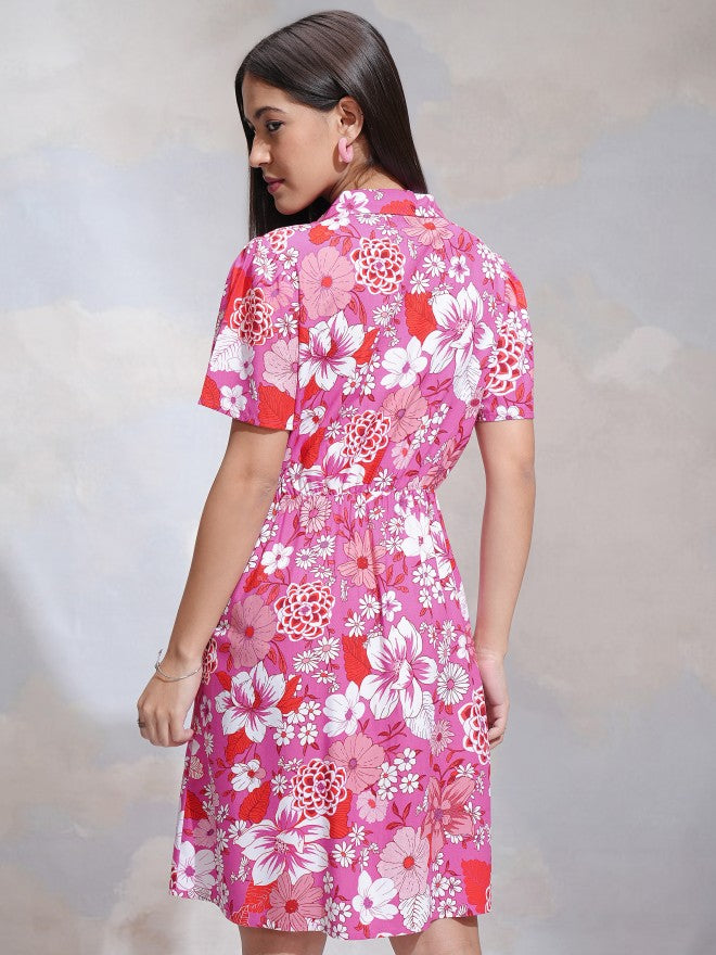 Tokyo Talkies Women Pink Printed Shirt Dress - Pink - Image 3