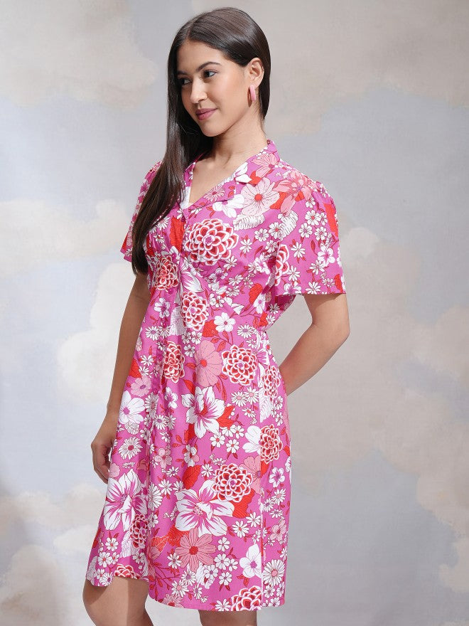 Tokyo Talkies Women Pink Printed Shirt Dress - Pink - Image 4