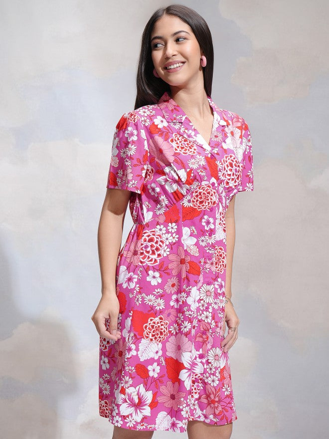 Tokyo Talkies Women Pink Printed Shirt Dress - Pink - Image 6