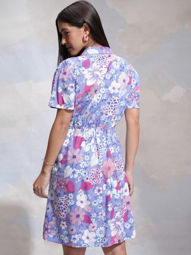 Tokyo Talkies Women Purple Printed A-Line Dress - Purple - Image 3
