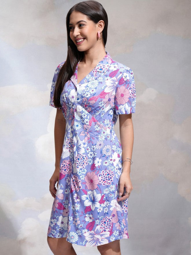 Tokyo Talkies Women Purple Printed A-Line Dress - Purple - Image 4