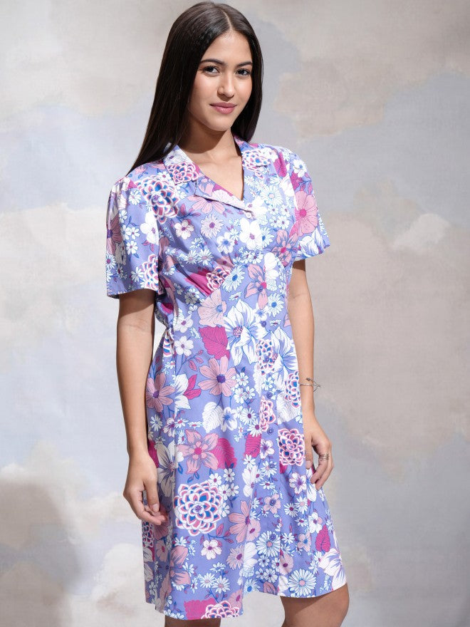 Tokyo Talkies Women Purple Printed A-Line Dress - Purple - Image 6