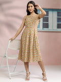 Tokyo Talkies Women Mustard Printed Fit And Flare Dress - Mustard - Image 1