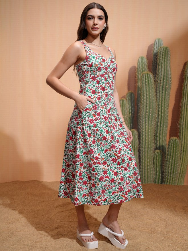 Tokyo Talkies Women White Printed A-Line Dress - White - Image 5