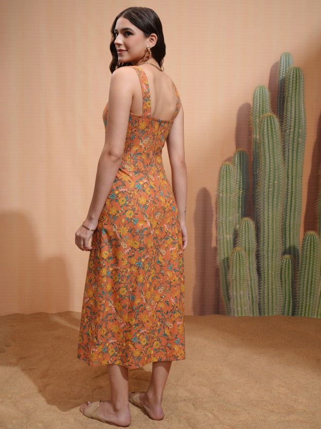 Tokyo Talkies Women Rust Printed A-Line Dress - Rust - Image 2