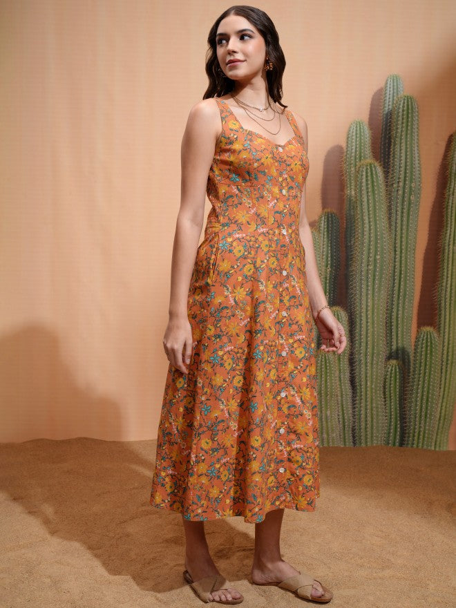 Tokyo Talkies Women Rust Printed A-Line Dress - Rust - Image 5