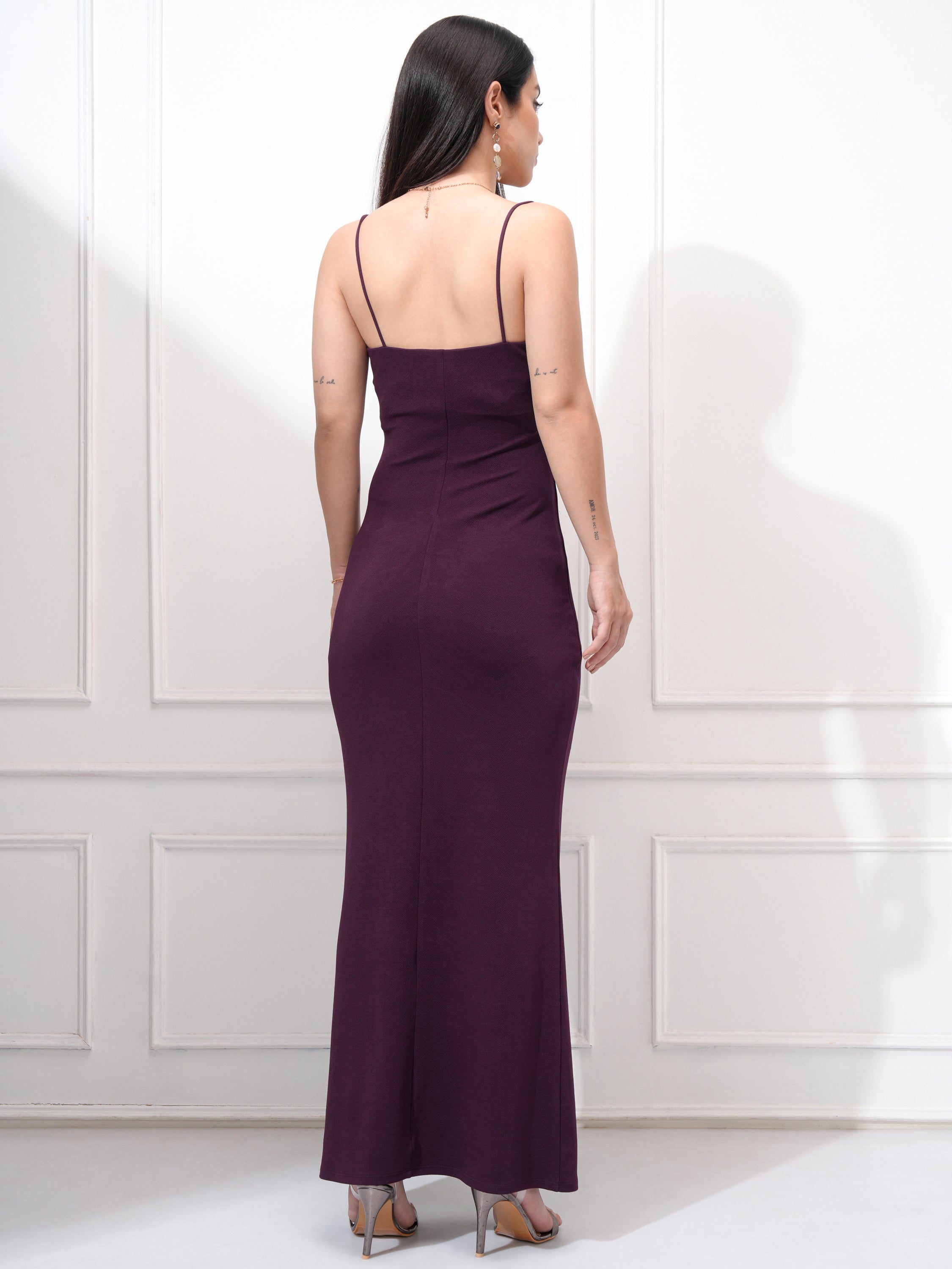 Tokyo Talkies Women Burgundy Solid Bodycon Dress - Burgundy - Image 3