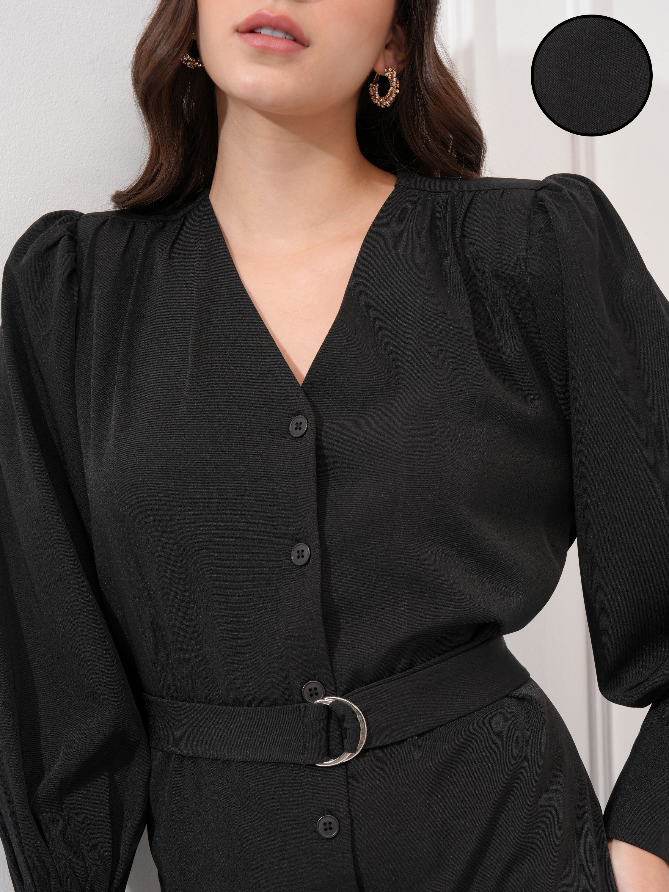 Tokyo Talkies Women Black Solid A-Line Dress - Black - Image 5