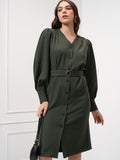 Tokyo Talkies Women Olive Solid Shift Dress - Olive - Image 1