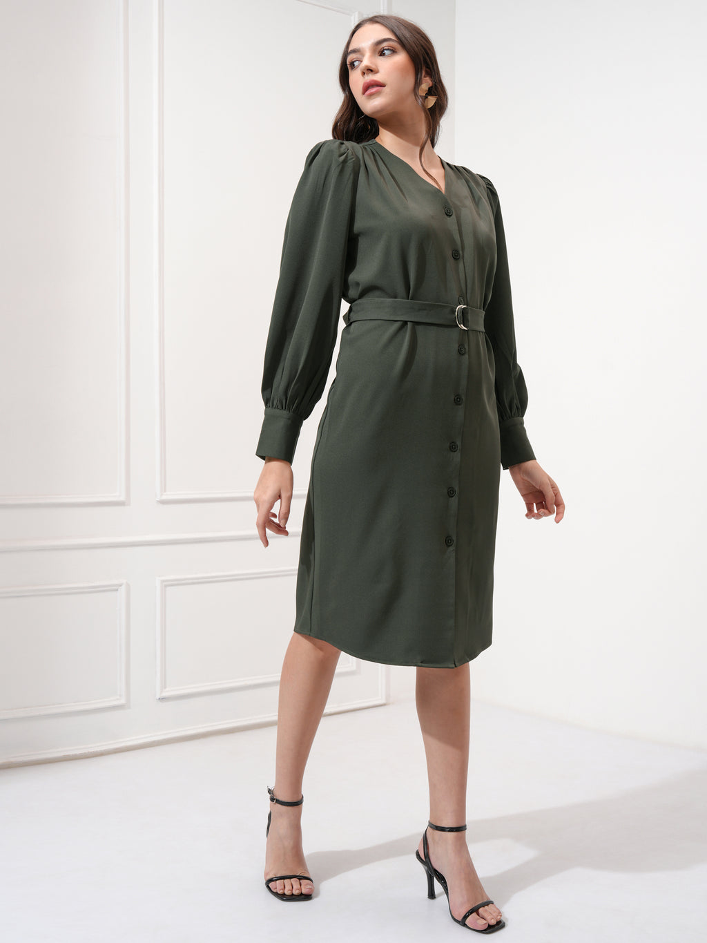 Tokyo Talkies Women Olive Solid Shift Dress - Olive - Image 6