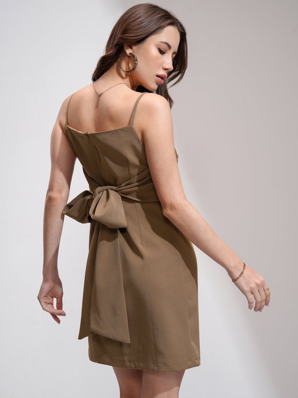 Tokyo Talkies Women Khaki Solid Fit And Flare Dress - Khaki - Image 3