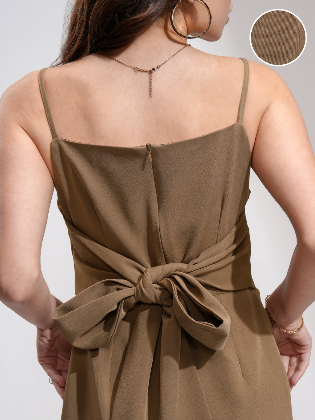 Tokyo Talkies Women Khaki Solid Fit And Flare Dress - Khaki - Image 5