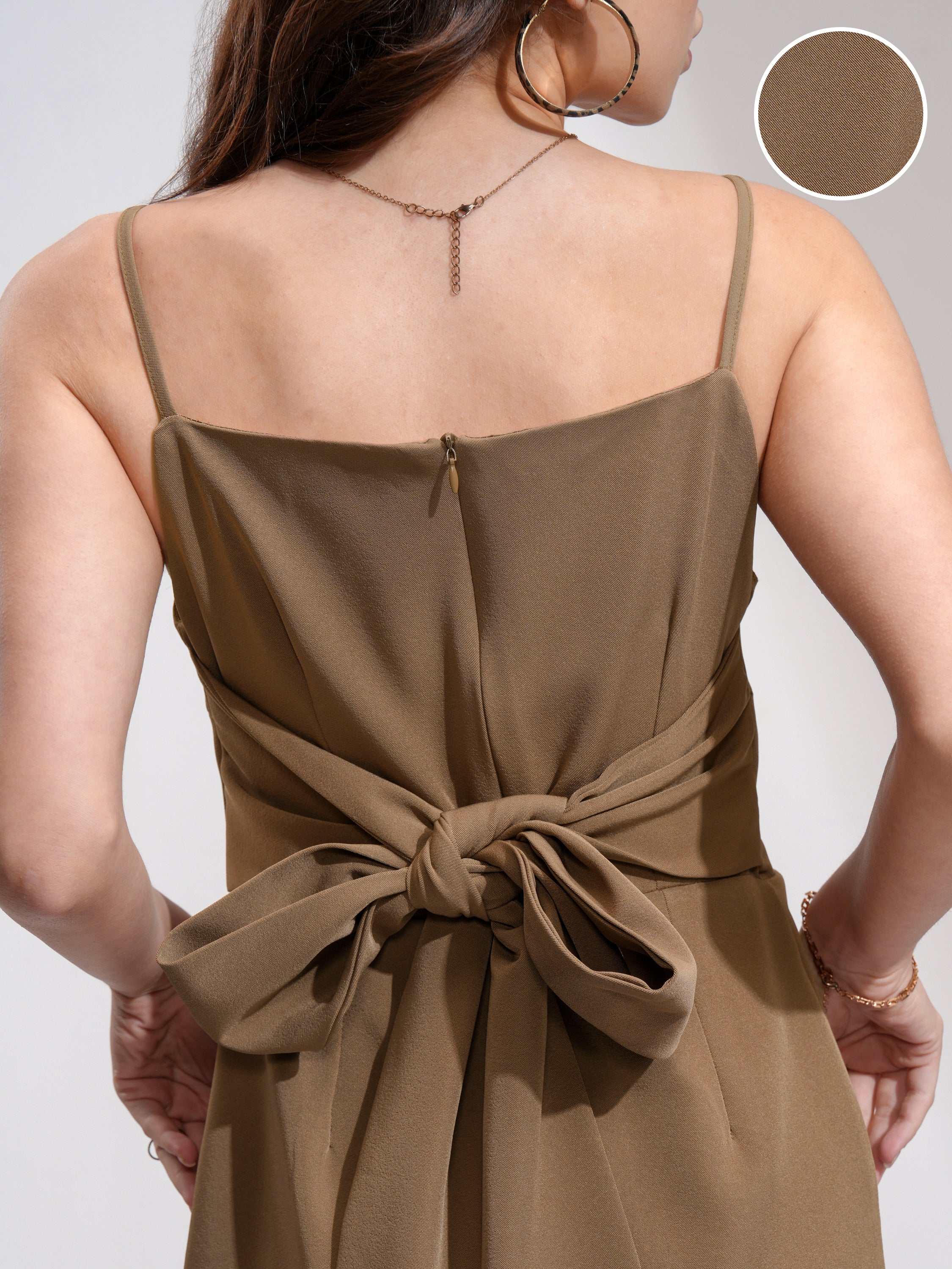 Tokyo Talkies Women Khaki Solid Fit And Flare Dress - Khaki - Image 5
