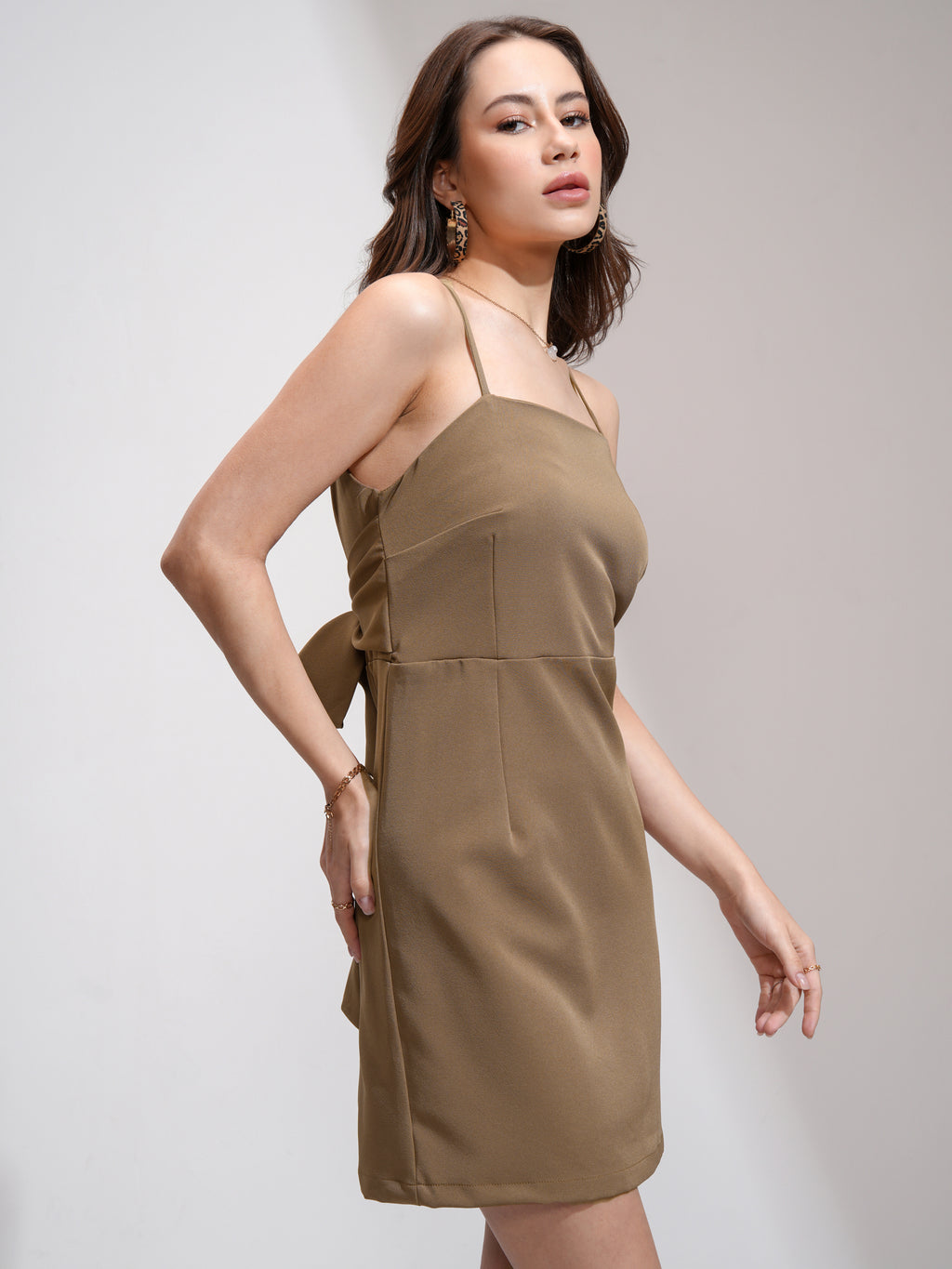 Tokyo Talkies Women Khaki Solid Fit And Flare Dress - Khaki - Image 6